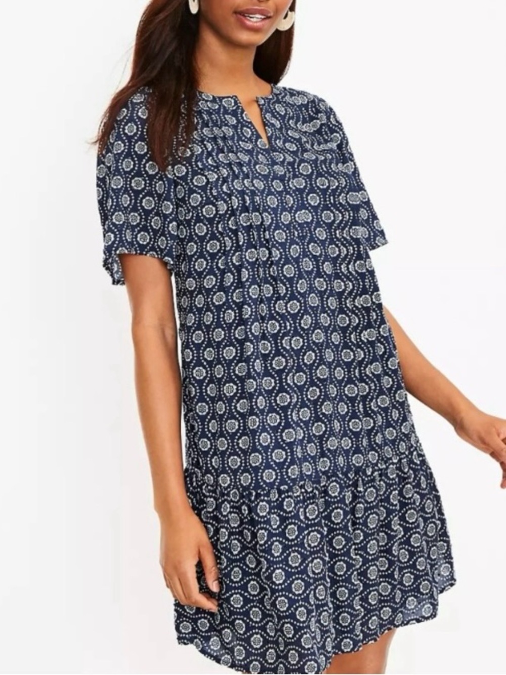 Loft Pintuchet Flounce  BlueShort Sleeve Women’s Dress